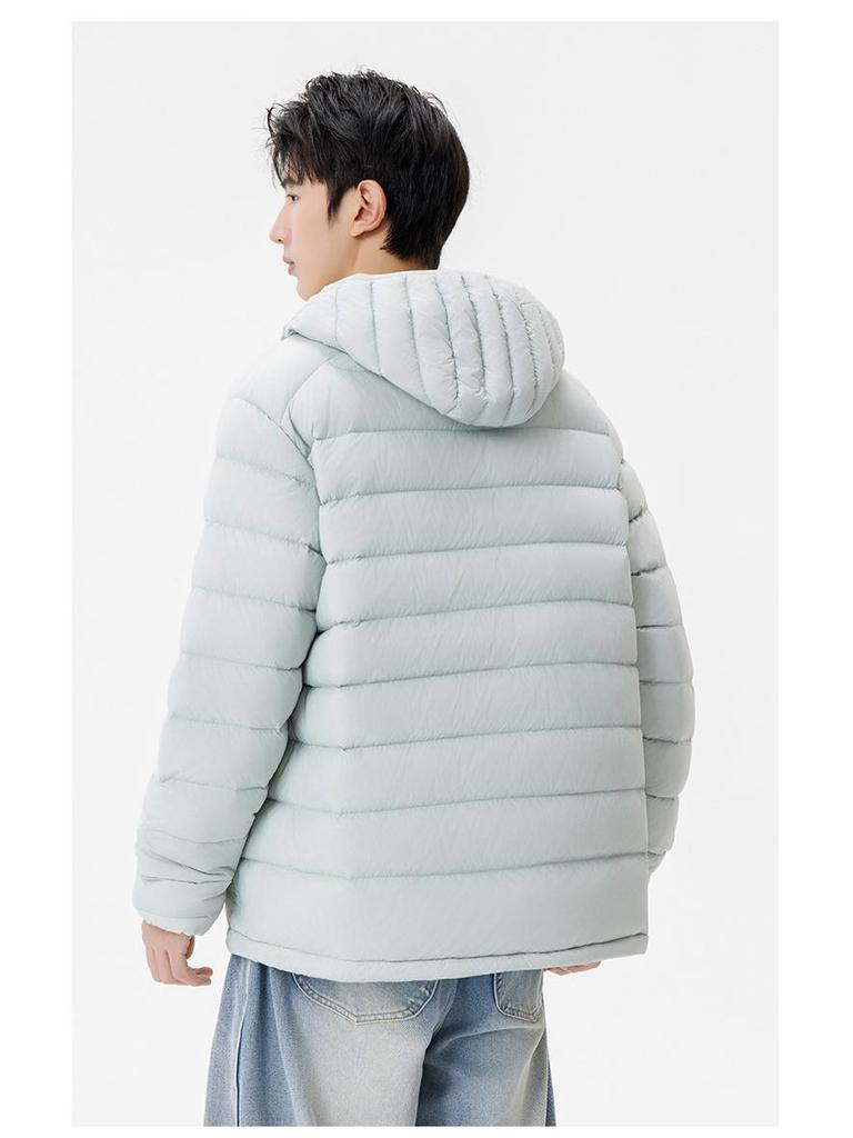 Men's Trendy White Duck Down Hooded Puffer Jacket - Winter Thickened Solid Color Warm Outerwear