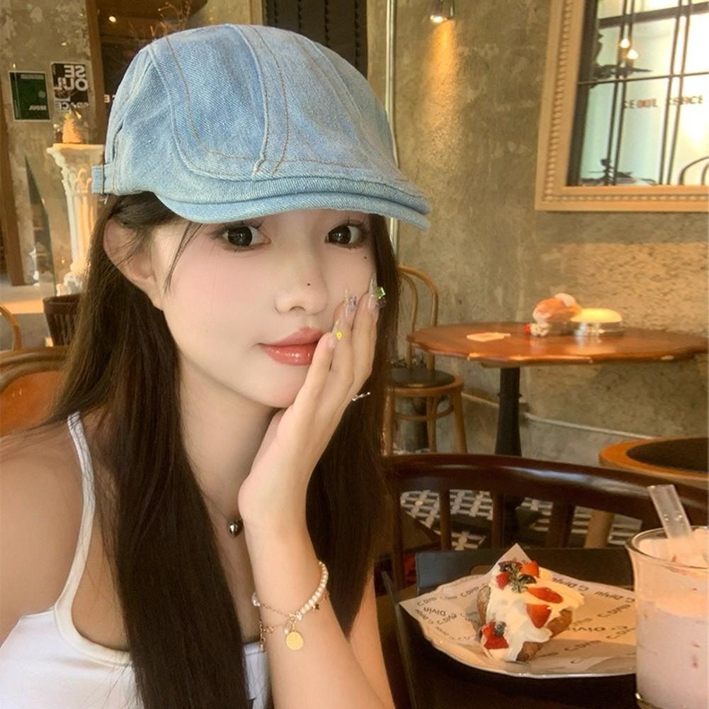 Cloth Denim Beret Washed Artist Hat Casual Newsboy Hat  Women