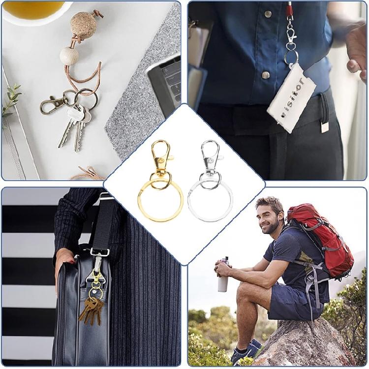 Packung mit 100 drehbaren Karabinerhaken mit Schlüsselringen Drehhaken mit Schlüsselringen Karabinerhaken für Schlüsselanhänger