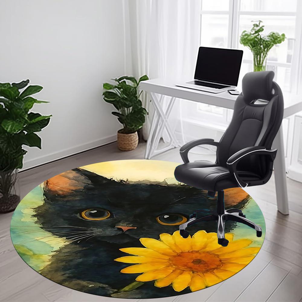 

1PC Cat Flower Office Round Area Rug, Indoor Mat Suitable ForOffice, Under Office Chairs Bedroom Living Room Home Decor, Room Deco, D132 80cm by 80cm