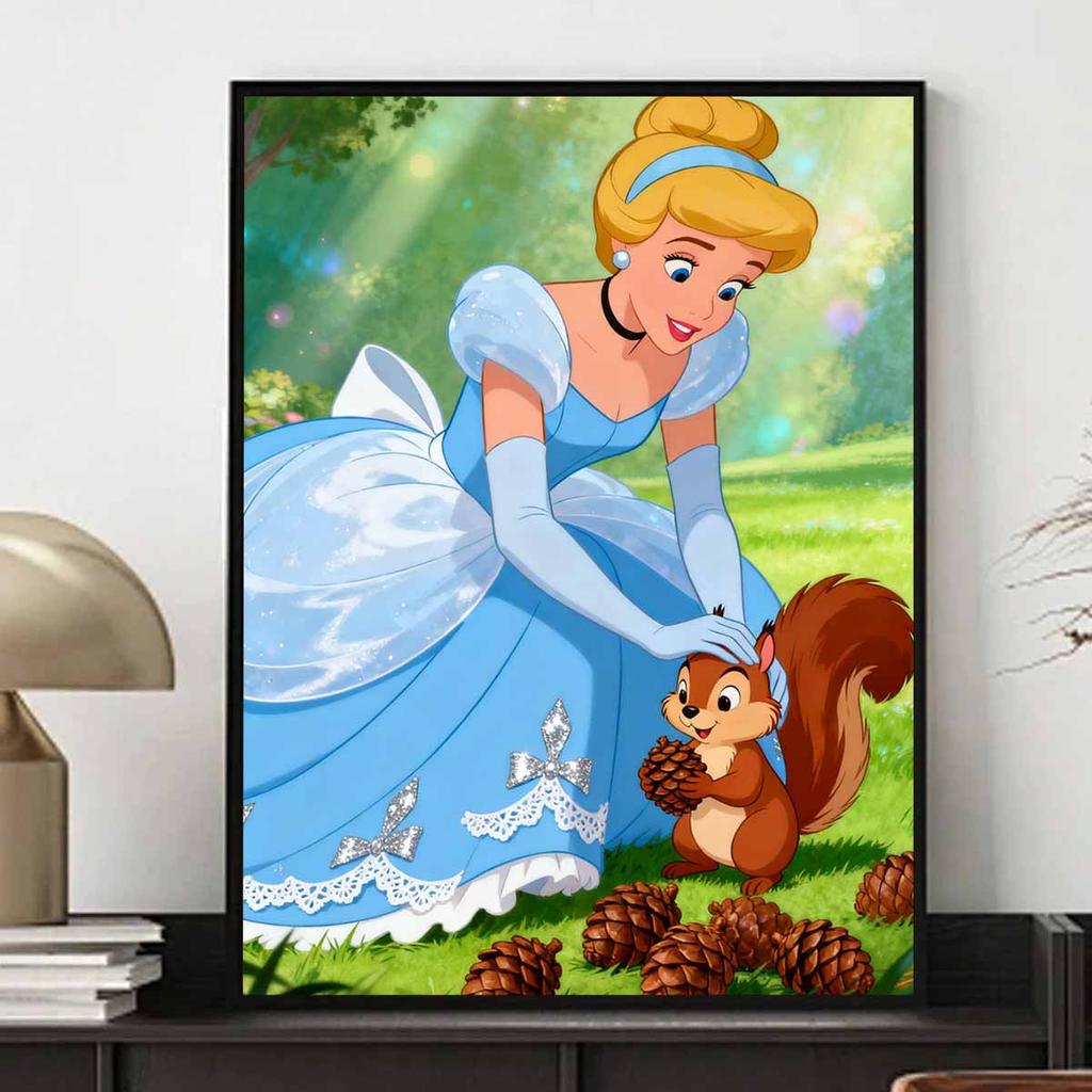 Disney 5D Diamond Painting Kit Cinderella & Squirrel Home or Office Home Decor Art Diamond Painting Kit