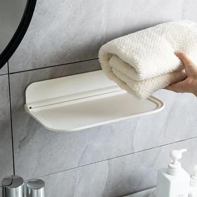 Foldable Wall Shelf Punch-Free Wall-mounted Plastic Floating Shelf Household Bathroom Toilet Towel Clothes Storage Rack
