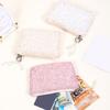 Sequined Cosmetic Bag Girls Stylish Glittery Clutch Makeup Bag with Faux Pearl Bow Zipper Puller Portable Travel Toiletry Organizer for