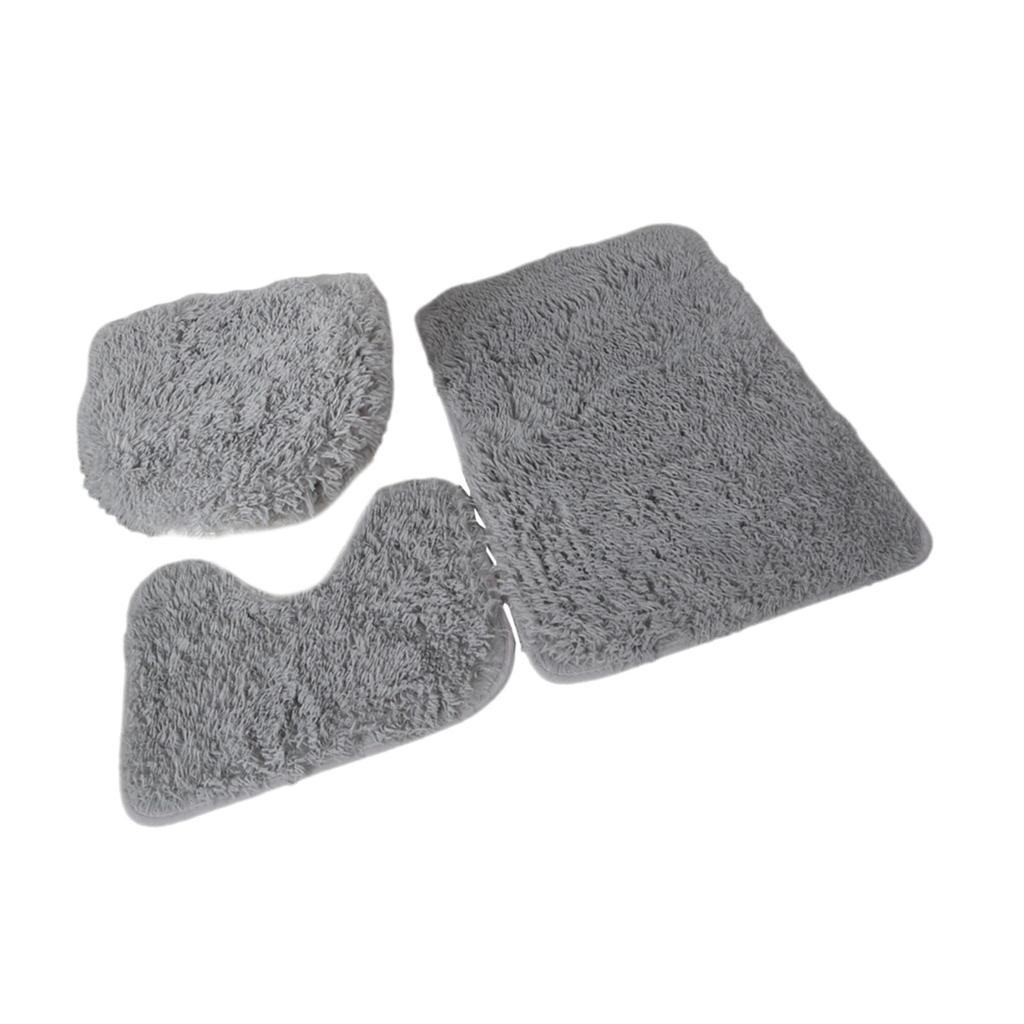 3 Pieces Bathroom Rug Set Bath Mat Toilet Lid Cover U Shape Rug Soft Washable Floor Mat for Shower Laundry Room Kitchen Tub