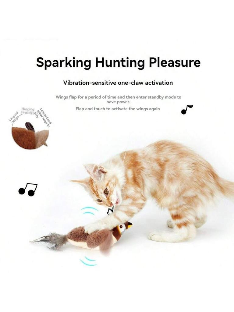 1pc Electric Interactive Cat Toy, Rechargeable Flapping Bird Plush Toys, Squeaking  Toys for Cats Fun Kitten Exercise Toys Soft