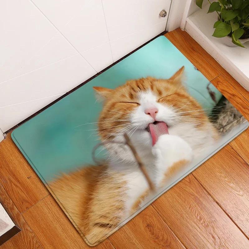 Cute Cat Animals Pattern Anti-Slip Carpet Bath Kitchen Super Absorbent Door Mats Non Slip Area Rugs for Home Living Room Decor