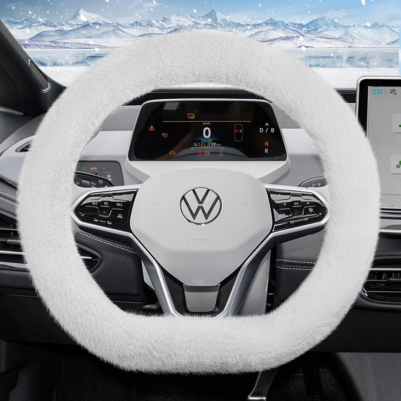 Suitable for Volkswagen Plush Steering Wheel Cover, Autumn and Winter Warm Non-Slip Protective Cover, Golf Tiguan Polo T-Roc Jetta Id.4 Id.3 Atlas