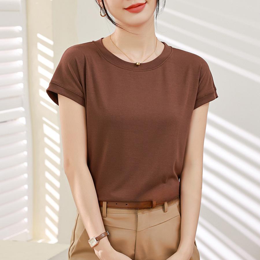 Short Sleeved T-shirt for Women Niche Solid Color Fashionable Summer Outfit Thin Top