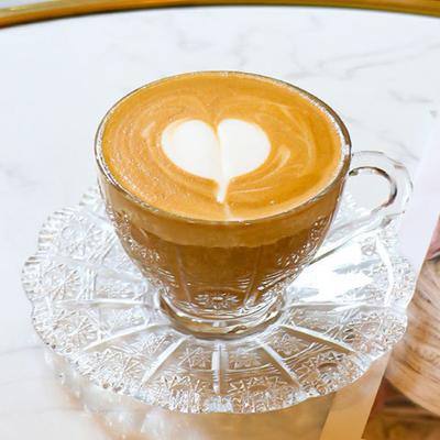 Set Tazza da Caffè 200ml Lusso Retro Goffrato Bicchieri da Caffè Piatto e Tazza Domestico Tazza da Latte Set Tazze da Tè in Vetro Tazze