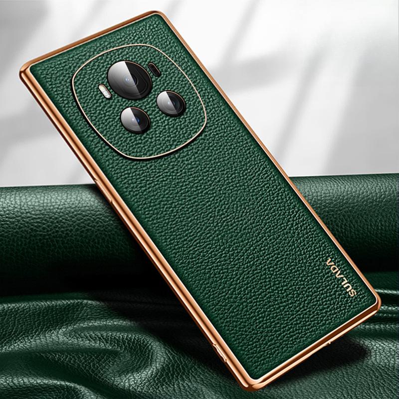 Suitable for Honor Magic6pro Mobile Phone Case Electroplating Honor Full-inclusive Anti-fall M5 Lychee Pattern Business Men and Women Leather Case