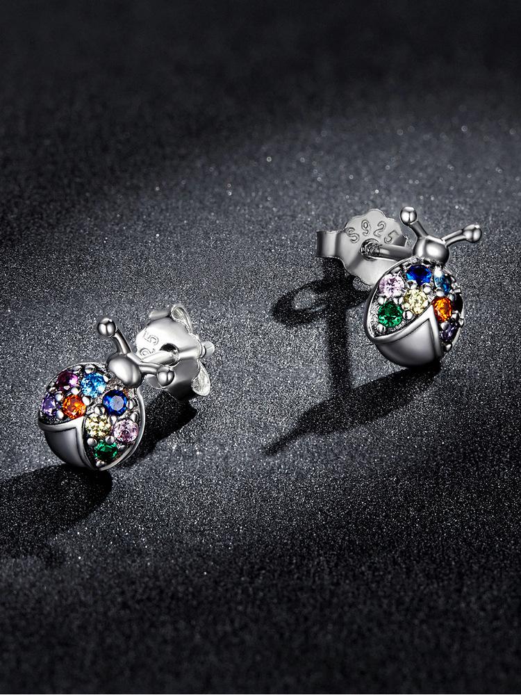 Original Sterling Silber Bunte Käfer Ohrringe mit S925 Zirkonia Insekt Design