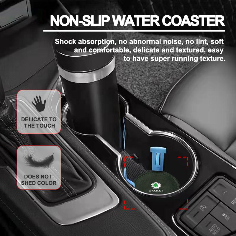 1/2Pcs Car Cup Holder Pad PU Leather Slot Non-slip Coaster Mat For Skoda Octavia MK2 MK3 2 3 A7 Fabia Karoq Kodiaq Superb Rapid Kamiq