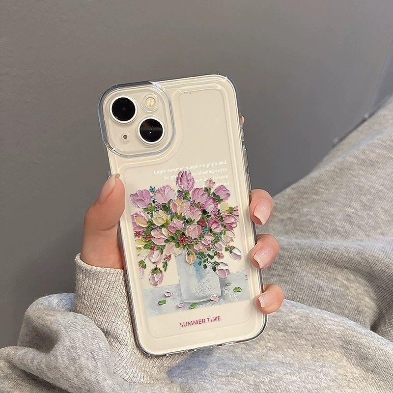 

Summer Time Tulip Flower Pattern Clear Phone Case For iPhone 17 16 Pro Max 15 14 13 Mini 12 11 X XR XS 17 Air 16E 15 Plus Cover iPhone 12 mini