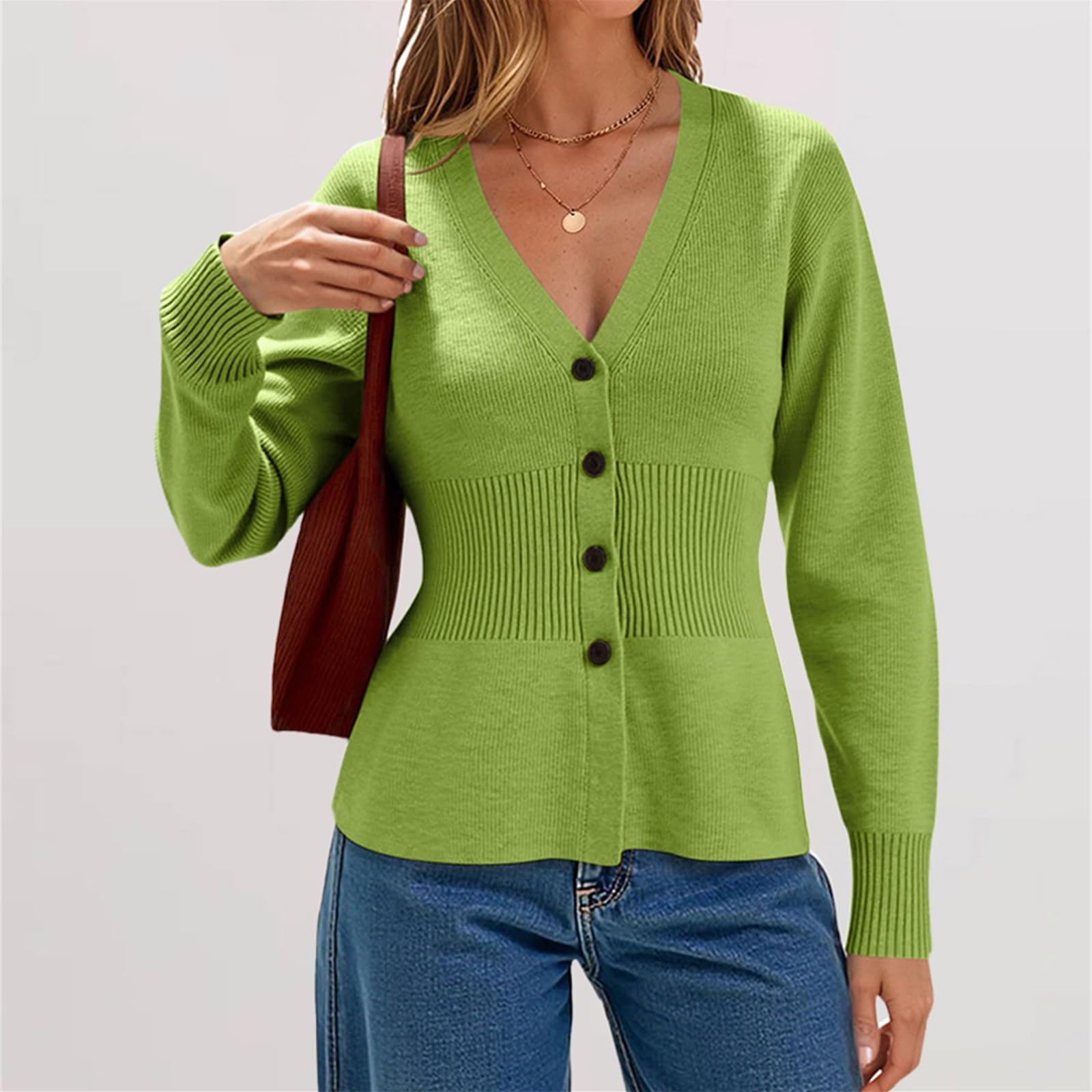 

Fashionable Women s Long-sleeved Sweater Jacket , Elegant And Versatile , Waist-length Slimming Knitted Cardigan L зелёный
