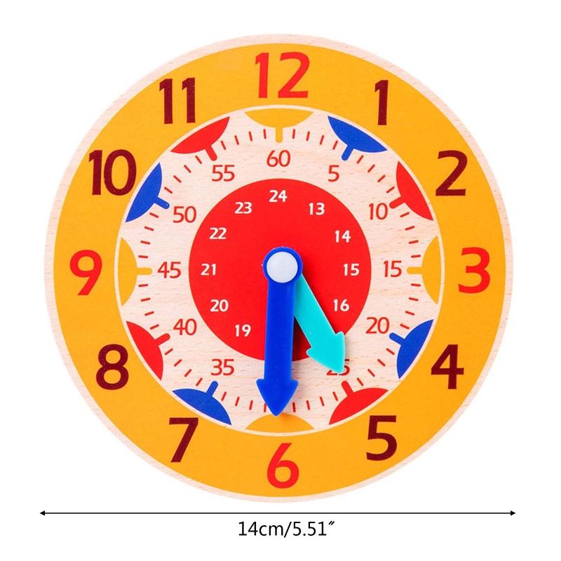 Wooden Teaching Clock Toy Educational Clock Learning Props 12/24Hour Brain Developmental Toy Primary for Time Cognitive