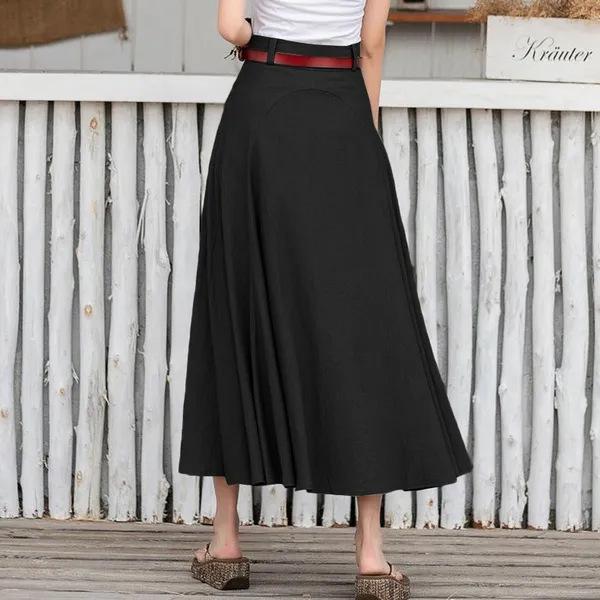 2023 Spring/Autumn High Waist Irregular Hem Midi Skirt - Solid Color, Loose Fit