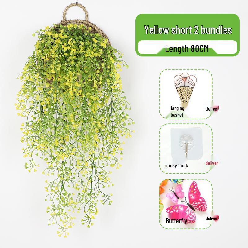 Wall-Mounted Artificial Hanging Vines with Spider Plant in Basket for Living Room Decor