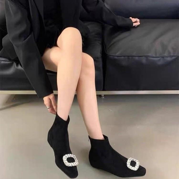 Autumn and Winter Boots, Short Boots for Women, New Low-heeled Square Buckle Boots, Single Shoes