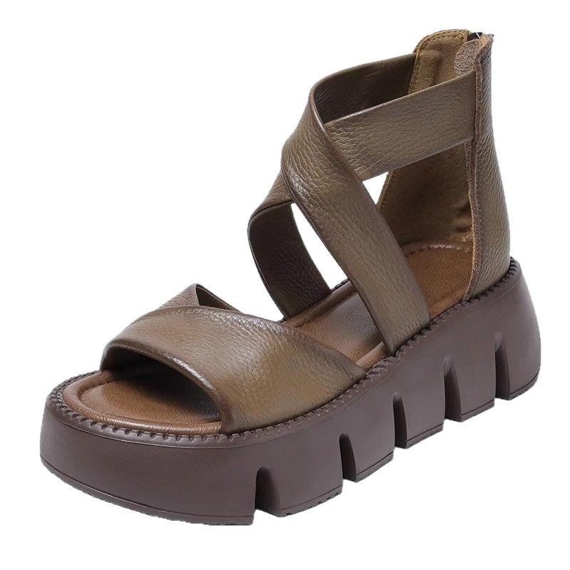 2026 Summer New Lightweight Thick Bottom Open Toed Retro Handmade Fashion Thick Bottom Sandals