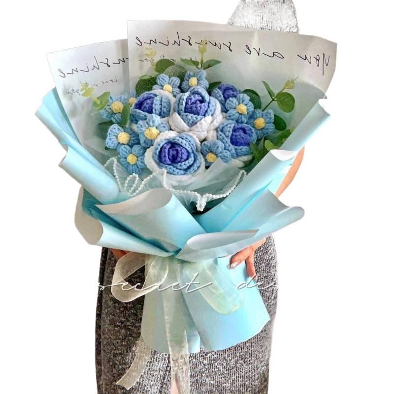 Handmade Knitted Rose & Sunflower Crochet Bouquet - Festival Gift