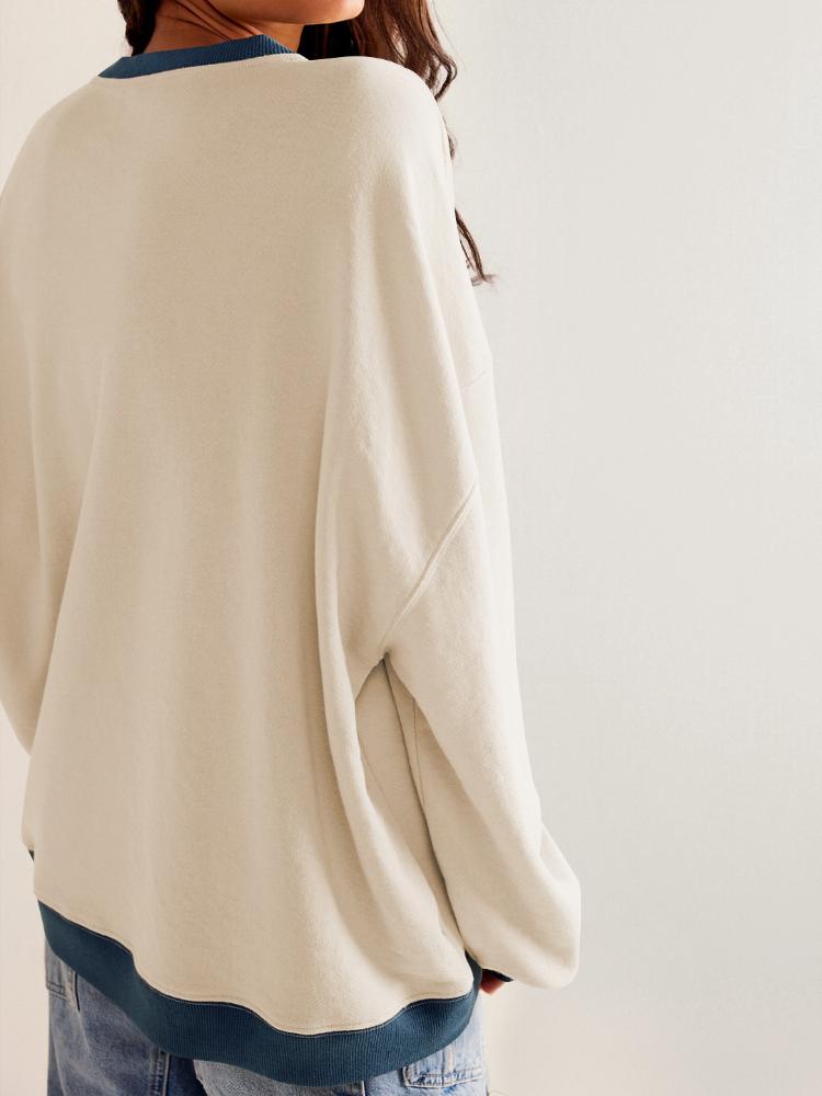 Autumn and Winter Fashion New Women's Sports Hoodie Round Neck Patchwork Casual Contrasting Long Sleeved Warm Pullover