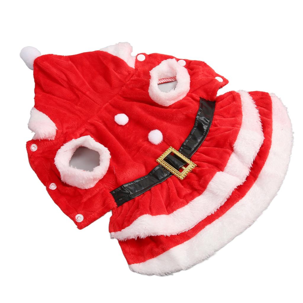 Pet Christmas Dress Soft Thickened Double Sided Coral Fleece Breathable Button Closure Dog Santa Dress for Winter