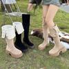 Fashion Winter Warm Cotton Women Knee High Boots Concise Punk Modern Long Boots Thick Heels Ladies Shoes