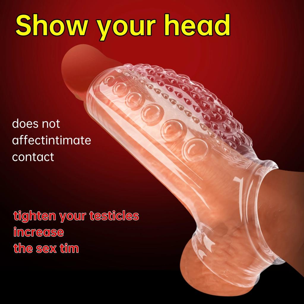 Silicone Penis Enlargement Sleeve Hollow Penis Extender Semen Cock Ring Locking Delay Sleeve Sex Toys For Men Adult Toy Sex Shop