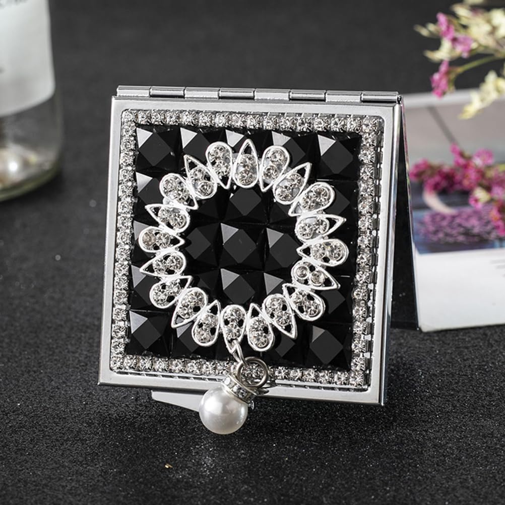 BESTOYARD Handheld Compact Folding Makeup Actress Small Mini Pocket Folding Makeup Black Mirror, Sparkly, Portable, Compact, Stylish, Mirror, Mirror,