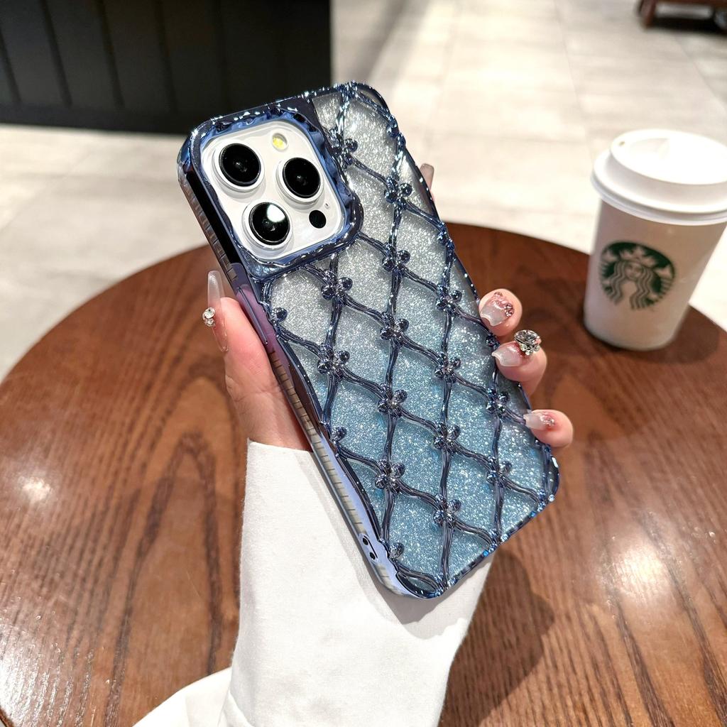 Luksusowe poszycie 3D kwiaty brokatowy proszek etui na telefon iPhone 11 12 13 14 15 Pro Max 12 Pro 13 Pro 14 Pro Max antypoślizgowa miękka TPU okładka