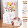 1pcs Mini Cute Desk Flower Calendar Wood Stand Monthly Planner Desktop Notes For Home Office Schedule Planning Gifts Decorative