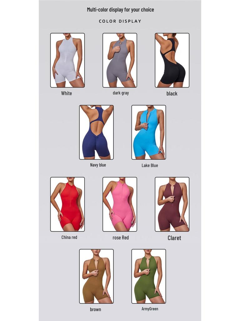 European & American Zipper Aerial Yoga Jumpsuit Bodysuit with Chest Pad & Tummy Control for Women Fitness.