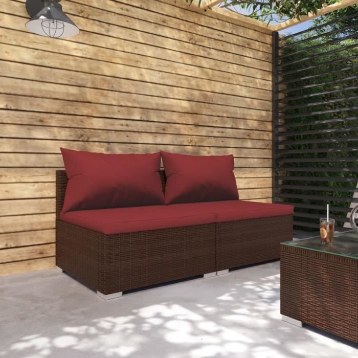 VidaXL Salon de jardin 2 pcs avec coussins Résine tressée Marron 3101395