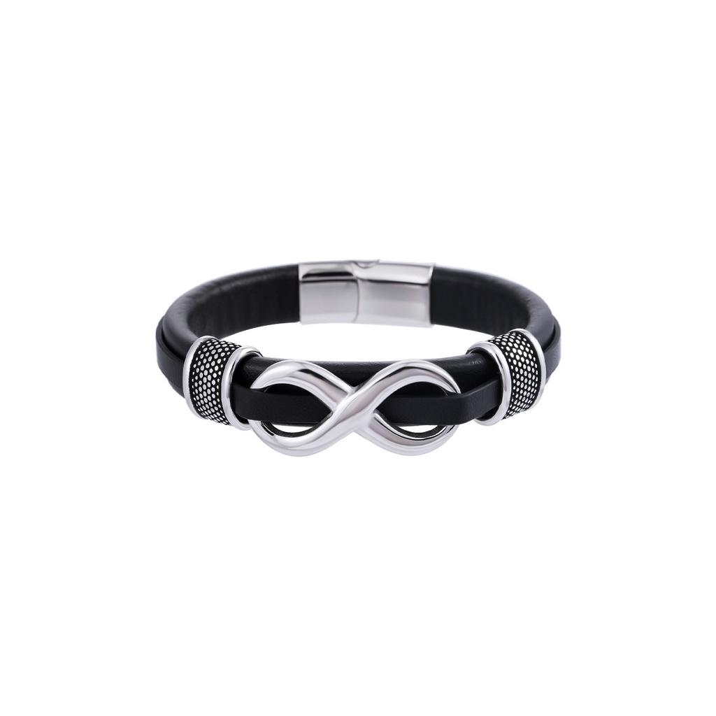 8-character leather braided bracelet with unique retro style stainless steel clasp jewelry for both men and women