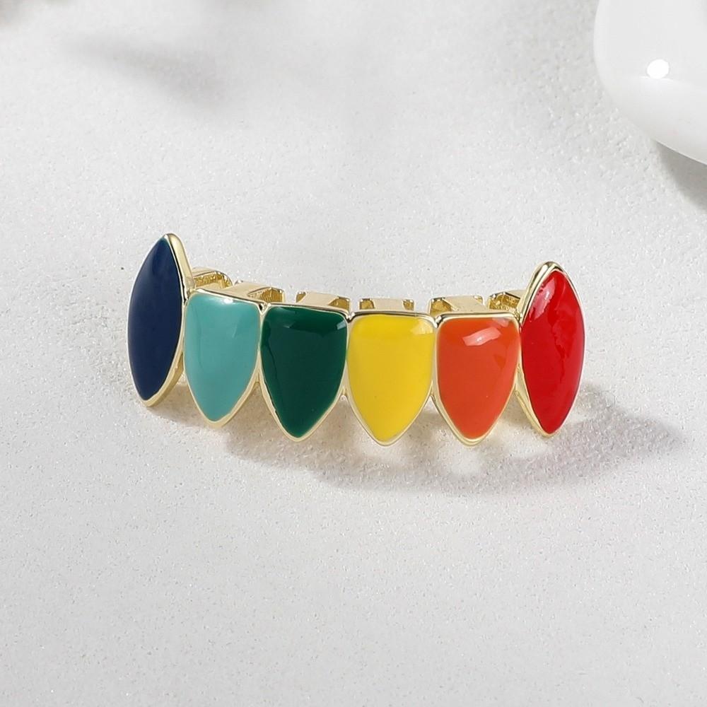 6 Teeth Colorful Dental Jewelry Exaggerate Design Teeth Grills Funny Tooth Decorations Rapper