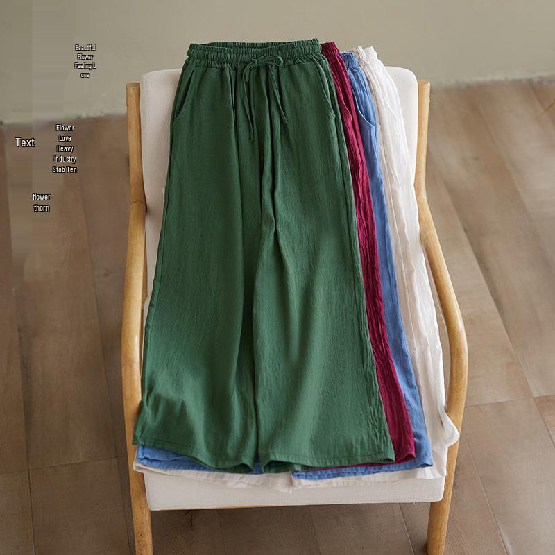 Southeast Asia Plus Size Casual Retro Cotton Linen High Waist Wide Leg Pants