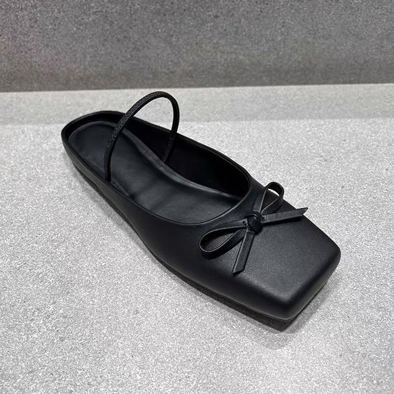 Xiao K autumn new flat bottom one word with bow square head slippers women