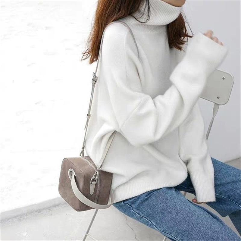 Autumn and winter explosion high-grade lazy style solid color knitted bottoming shirt thin top turtleneck pullover women's casual