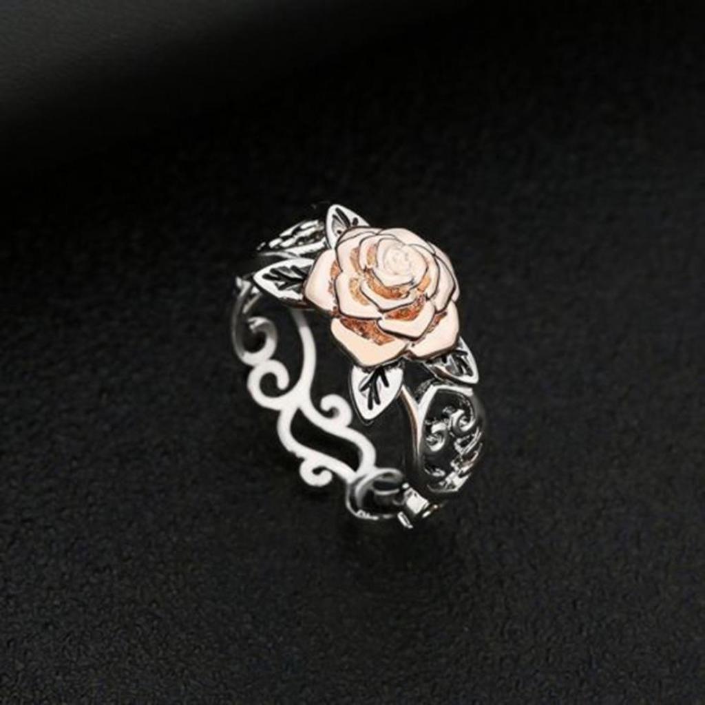 Retro Women Rose Flower Openwork Carved Finger Ring Party Jewelry Birthday Gift
