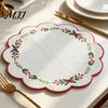 Soft Thick Table Protectors Christmas Scalloped Embroidered Placemat, 15 Inch Cloth Place Mat with Holly Berries Reusable Holiday Dining Accessories