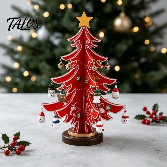 Small Wood Christmas Tree Ornament Wooden Ornaments, 3D Rustic Tabletop Decor Mini Ornaments for Home Desk, Reusable Nordic Style Holiday Centerpiece