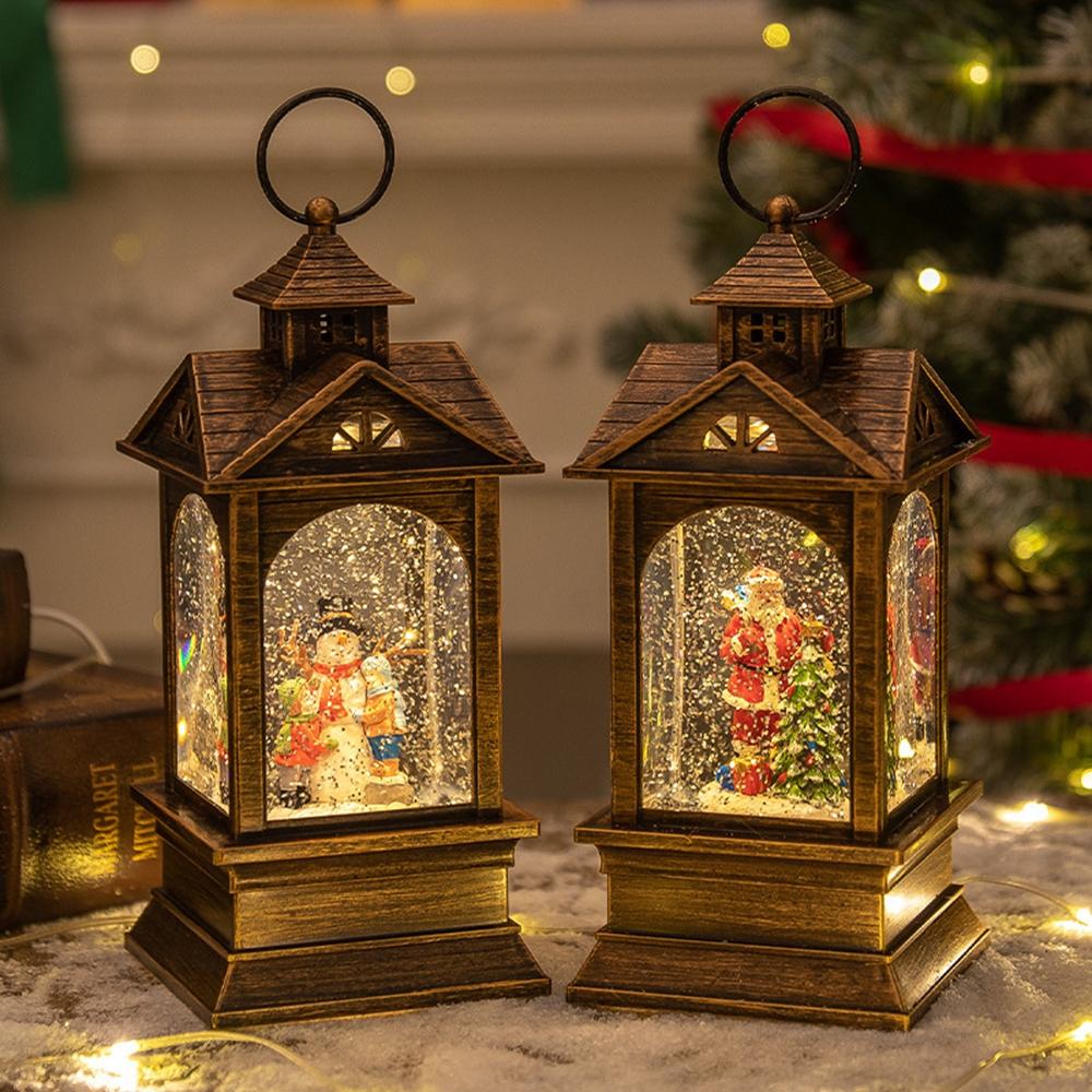 10.2 x 10.5 x 23.5cm Christmas Lantern Music Box Vintage Night Light Holiday Gift Tabletop Decoration