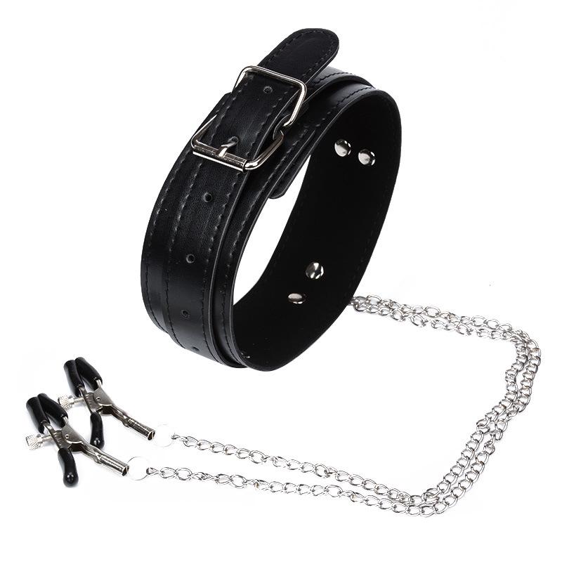 New Leather Choker Collar With Nipple Breast Clamp Clip Chain Couple SM Sex Toys for Woman Sex Tools Couples Adult Games%