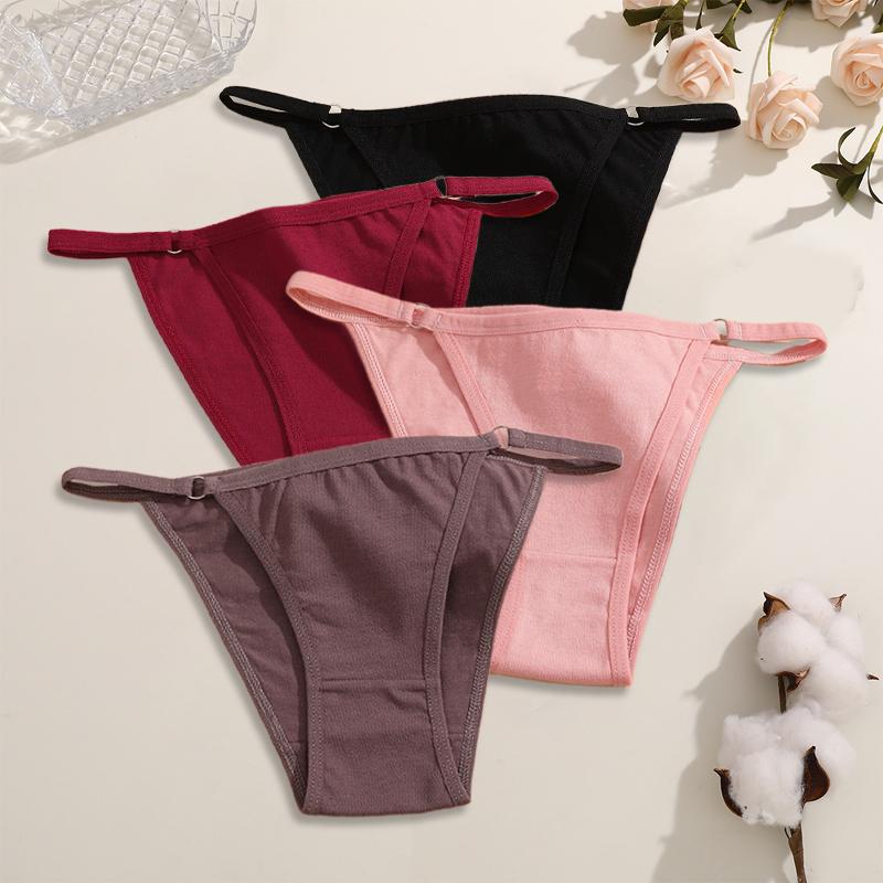 4 Pezzi Mutandine da Donna in Cotone Sexy Anello Metallico in Vita Biancheria Intima Mutandine Traspiranti Monocolore Slip Morbidi da Donna Lingerie Comfort