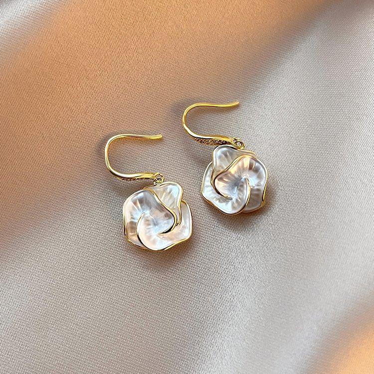 Elegant 2024 Camellia Earrings: Unique Mother-of-Pearl Flower Studs and Dangles for Women