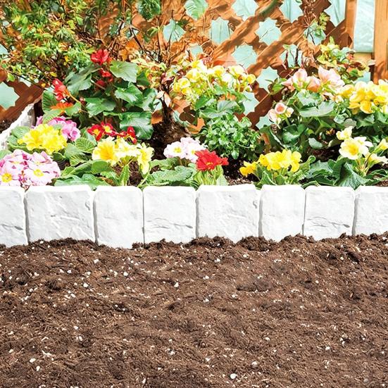 Imitation Stone Garden Fence Garden Landscaping Edging Border Panel Decorative Plastic Retaining Border with Stake for Flower Bed Path Lawn Outdoor