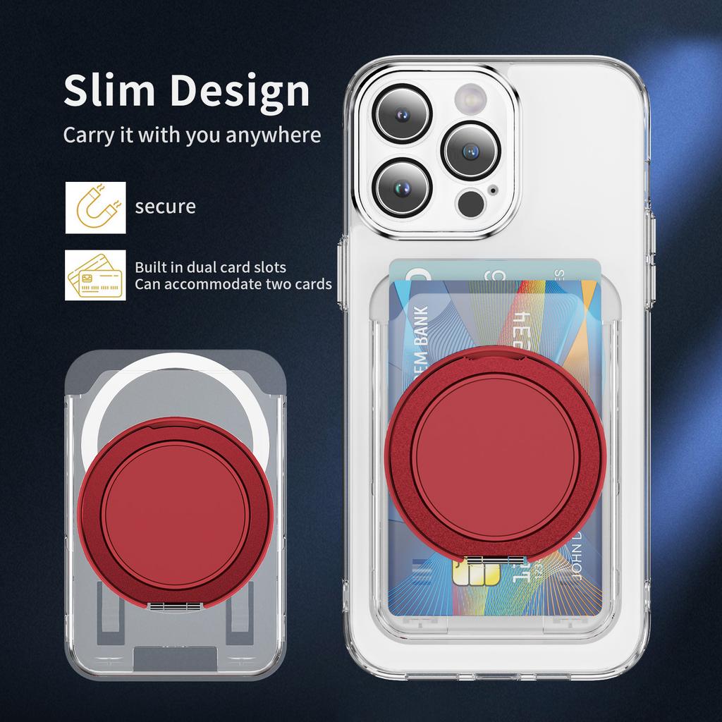 Clear Magnetic Phone Card Holder Kickstand Multi Angle Adjustable Metal PC Sliding Design Card Holder