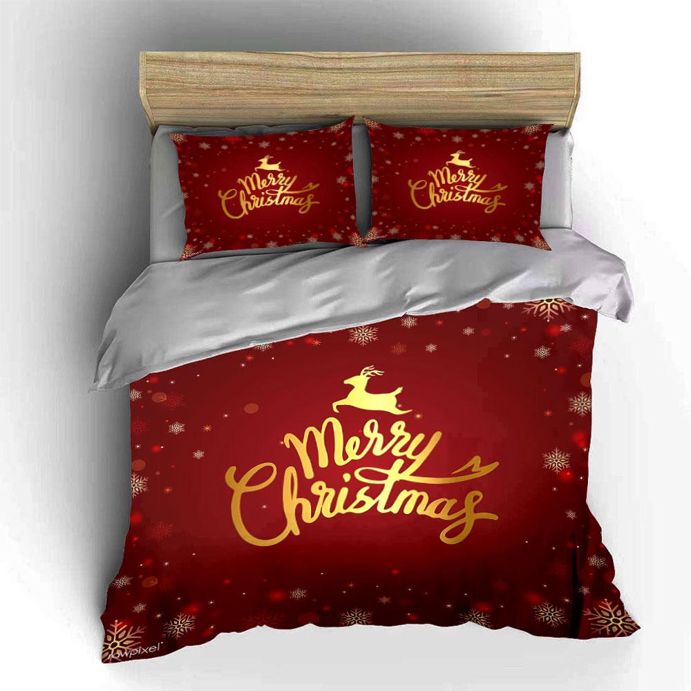 Merry Christmas Red Festive Set Bedding Duvet Cover Set Duvet Cover Pillowcases  (1*Duvet Cover 2*Pillowcases, Without Duvet Insert)