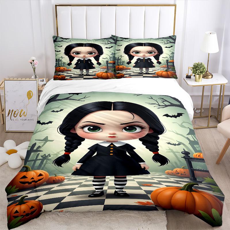 3pcs Halloween Dress Duvet Cover Set, 1 Duvet Cover + 1/2 Pillowcases (No Insert), Double Bed Duvet Cover, Bedding Set, Bedding, Seasonal Be