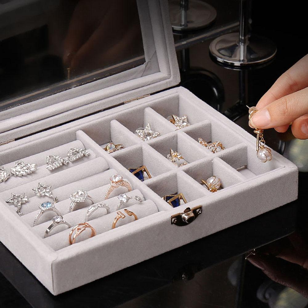 Jewelry Box Earring Velvet Ring Storage Case Organizer Box Display Tray Holder Jewelry Show case
